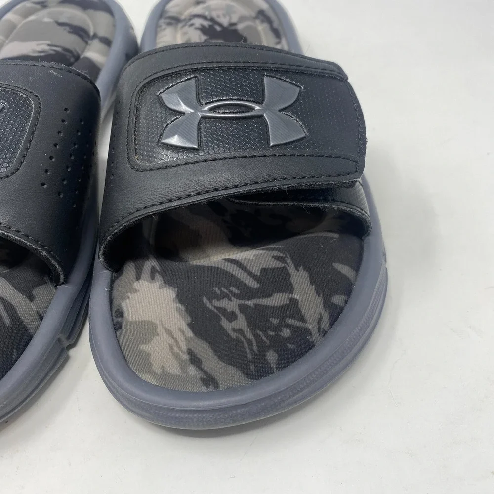 Under Armour Black & Gray‎ Camo Slides Youth Size 4Y Foam Flip Flops Sandals